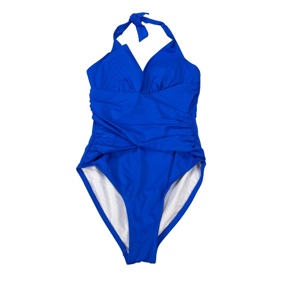Fullfitall Royal Blue Halter One Piece Swimsuit Ruched Surplice Size 10‎
